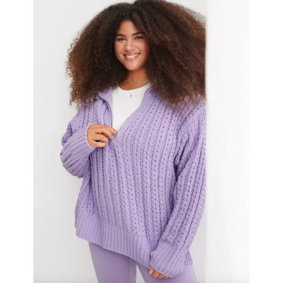 Aerie Cable Car Quarter Zip Sweater Lilac Purple Soft Chenille Oversize Size M - Picture 1 of 11